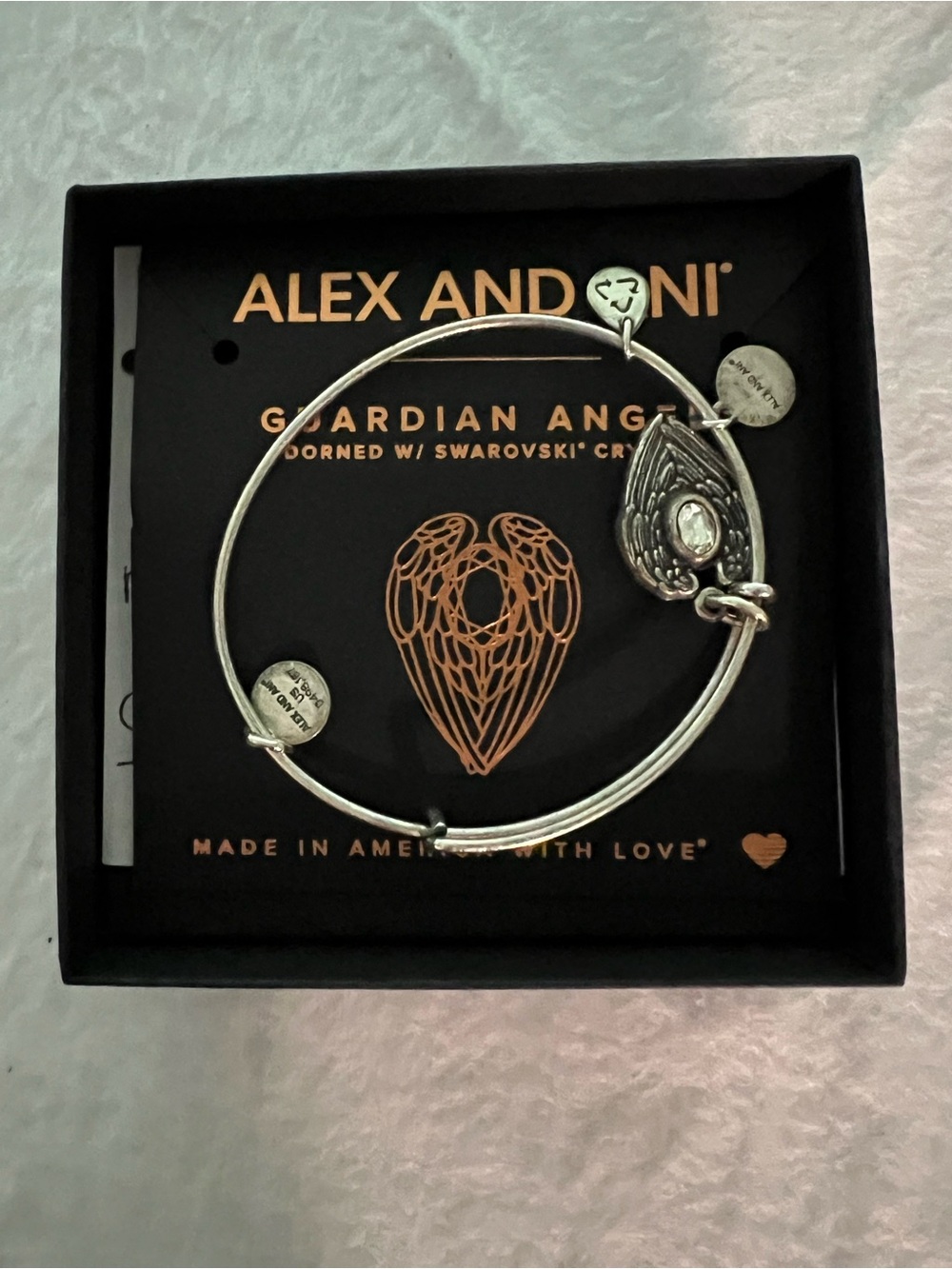 Alex and Ani Silver Bracelet with Clear Crystal Angel Wing Charm